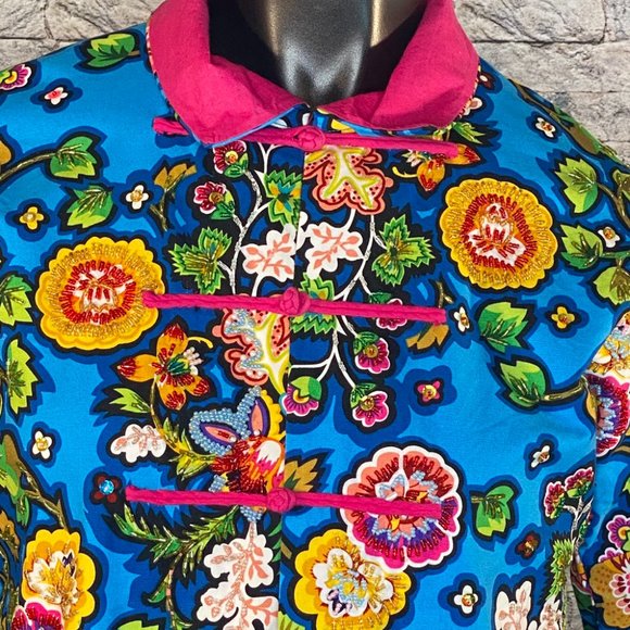 Kimono Jacket Braided Buttons Handmade Item Size Medium Cropped Floral - Picture 3 of 6